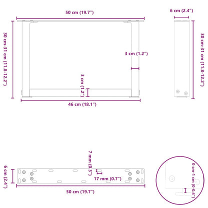 Couchtischbeine U-Form 2 Stk. Weiß 50x(30-31) cm Stahl