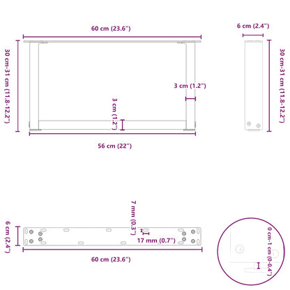 Couchtischbeine U-Form 2 Stk. Anthrazit 60x(30-31) cm Stahl