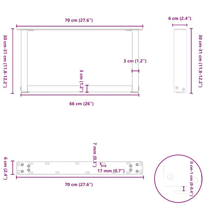 Couchtischbeine U-Form 2 Stk. Schwarz 70x(30-31) cm Stahl