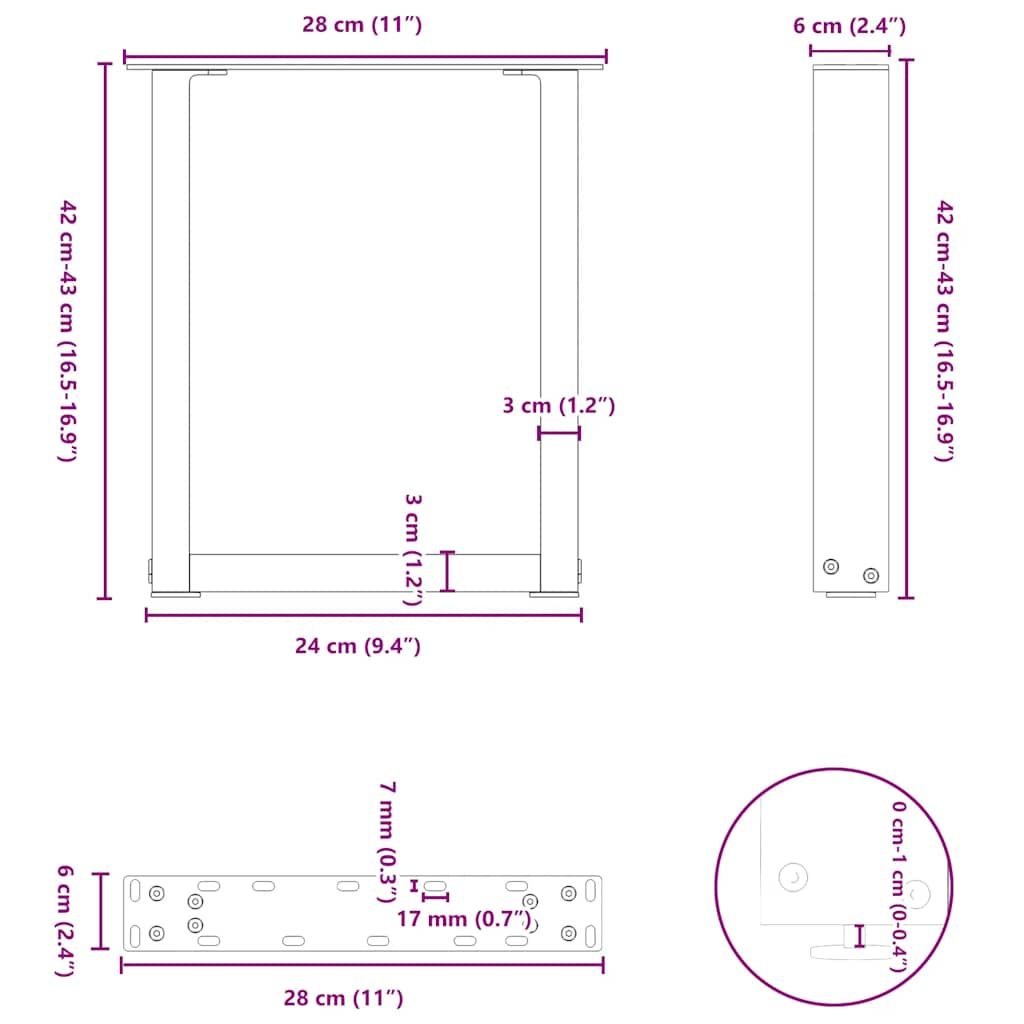 Couchtischbeine U-Form 2 Stk. Anthrazit 28x(42-43) cm Stahl