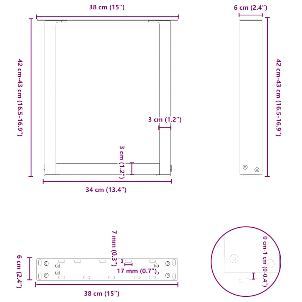 Couchtischbeine U-Form 2 Stk. Anthrazit 38x(42-43) cm Stahl