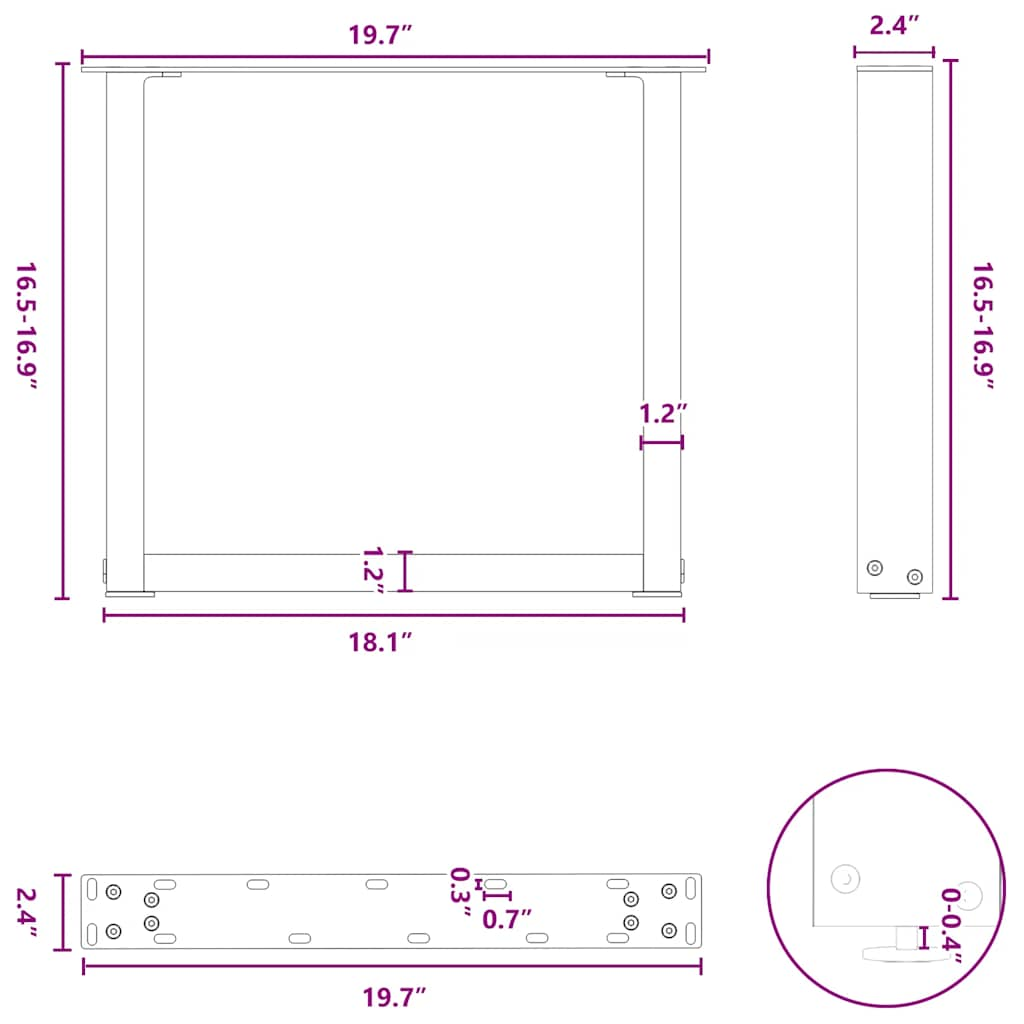 Couchtischbeine U-Form 2 Stk. Anthrazit 50x(42-43) cm Stahl