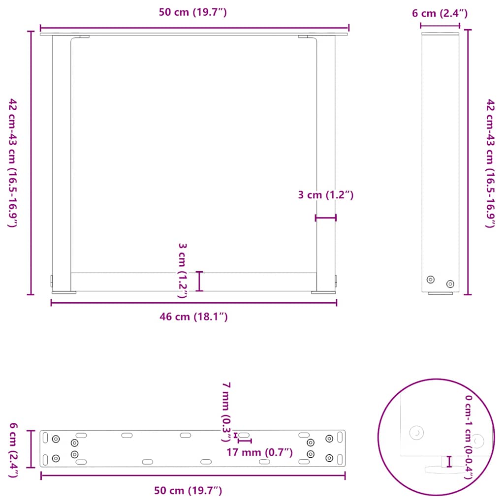 Couchtischbeine U-Form 2 Stk. Anthrazit 50x(42-43) cm Stahl