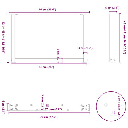 Couchtischbeine U-Form 2 Stk. Anthrazit 70x(42-43) cm Stahl