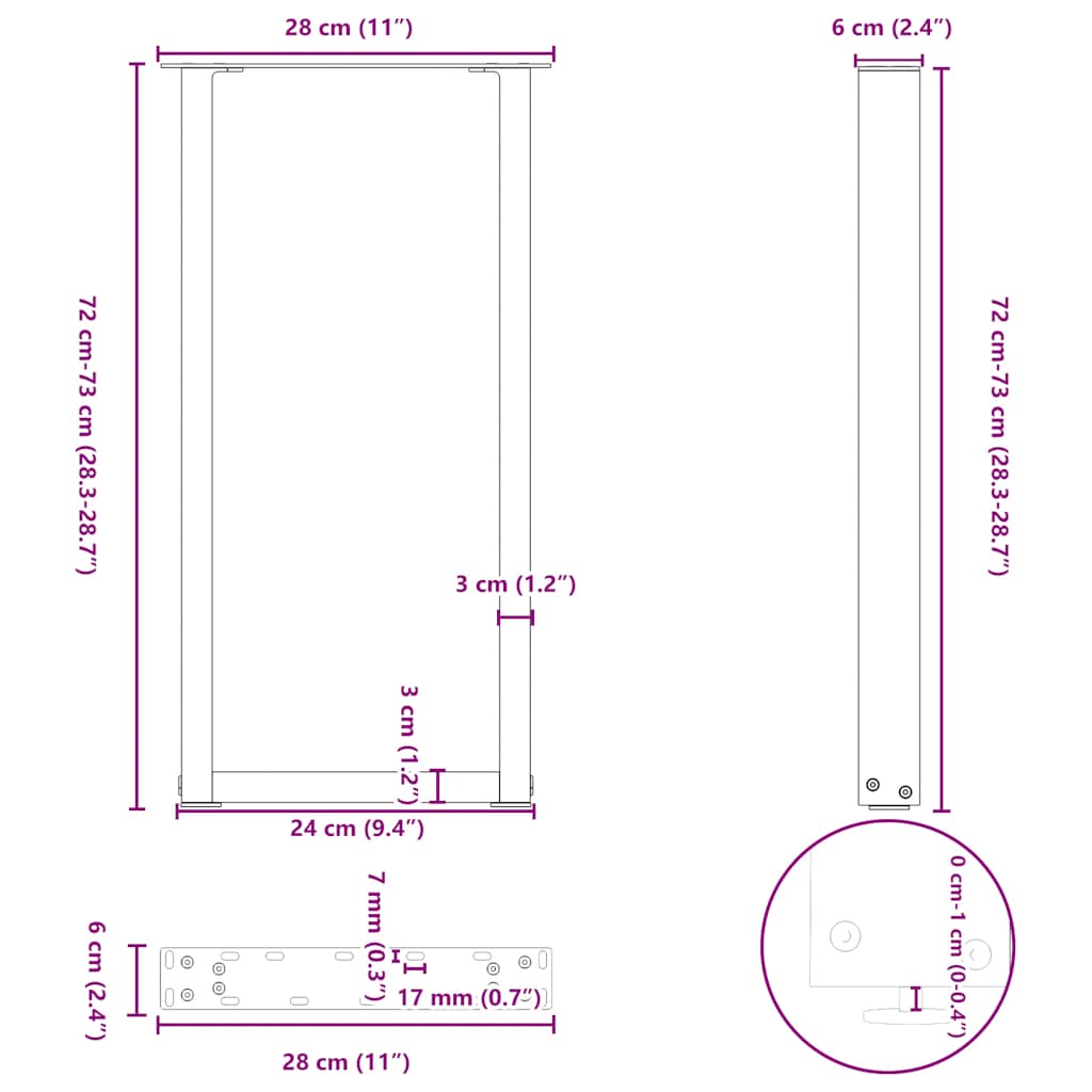 Couchtischbeine U-Form 2 Stk. Anthrazit 28x(72-73) cm Stahl