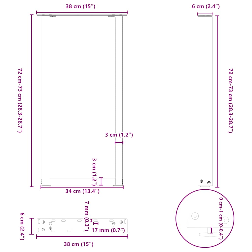 Couchtischbeine U-Form 2 Stk. Anthrazit 38x(72-73) cm Stahl