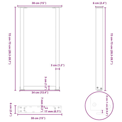 Couchtischbeine U-Form 2 Stk. Anthrazit 38x(72-73) cm Stahl