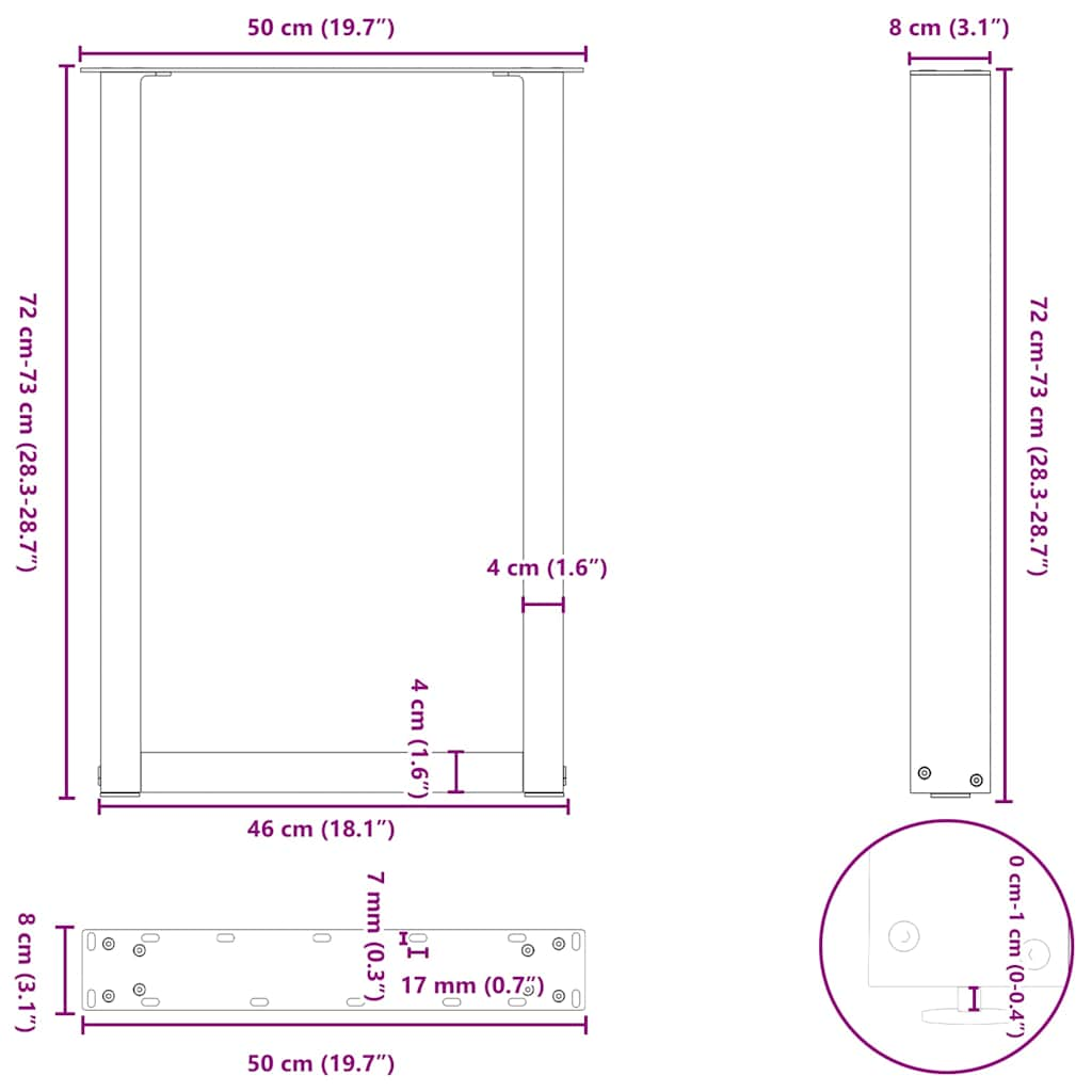 Esstischbeine U-Form 2 Stk. Anthrazit 50x(72-73) cm Stahl