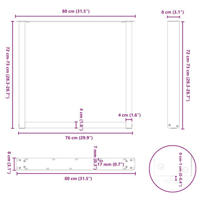 Esstischbeine U-Form 2 Stk. Schwarz 80x(72-73) cm Stahl