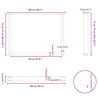 Esstischbeine U-Form 2 Stk. Schwarz 100x(72-73) cm Stahl