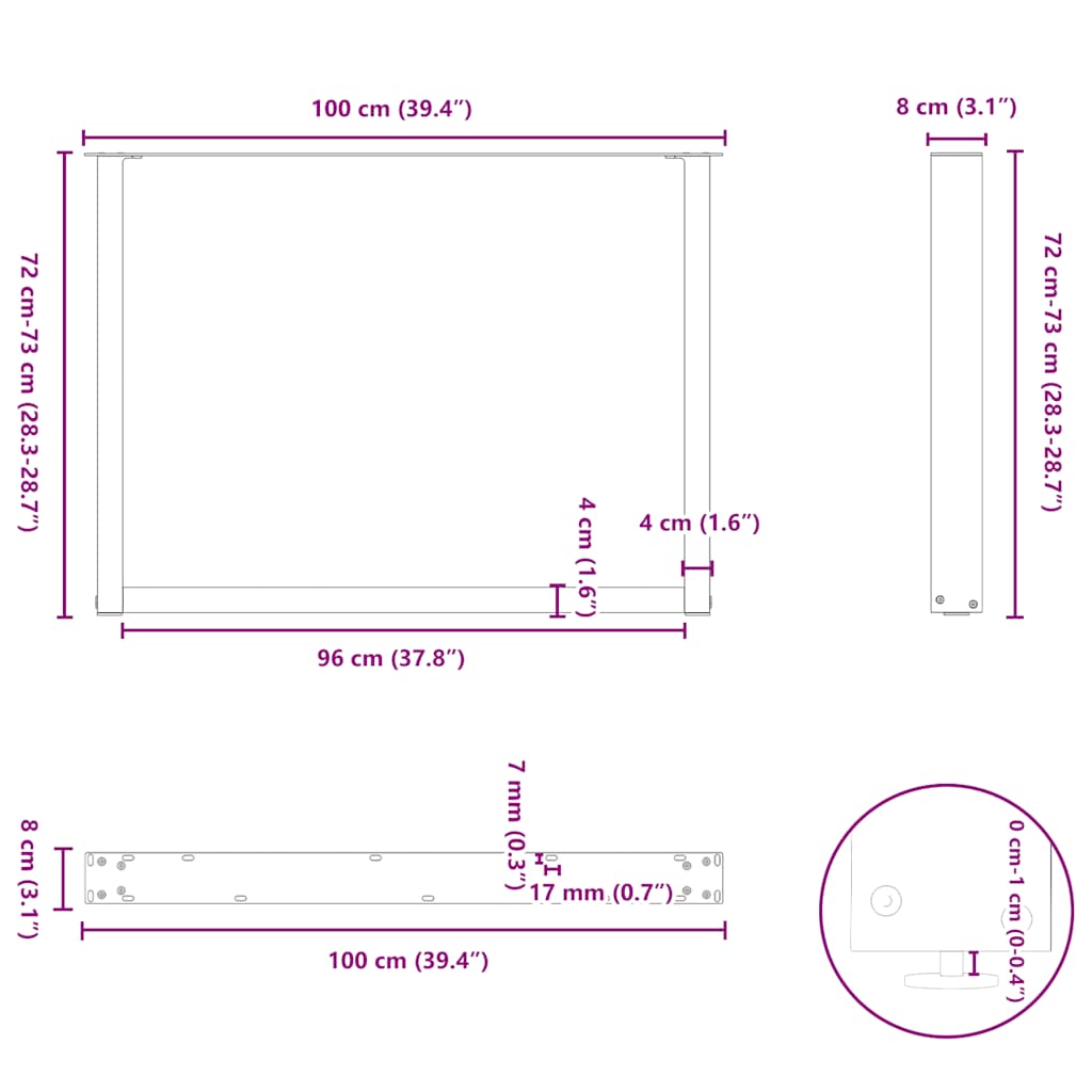 Esstischbeine U-Form 2 Stk. Weiß 100x(72-73) cm Stahl