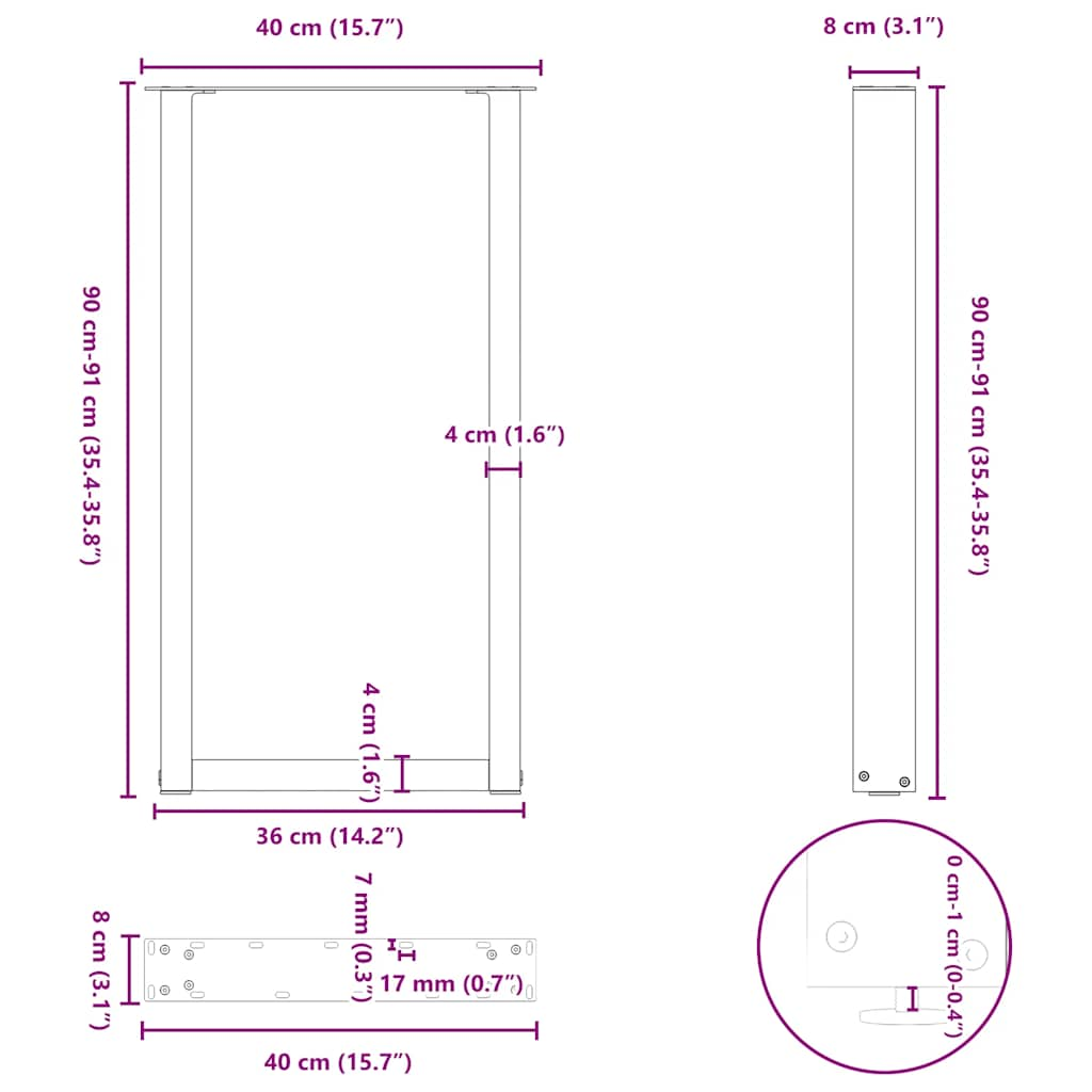 Couchtischbeine U-Form 2 Stk. Anthrazit 40x(90-91) cm Stahl