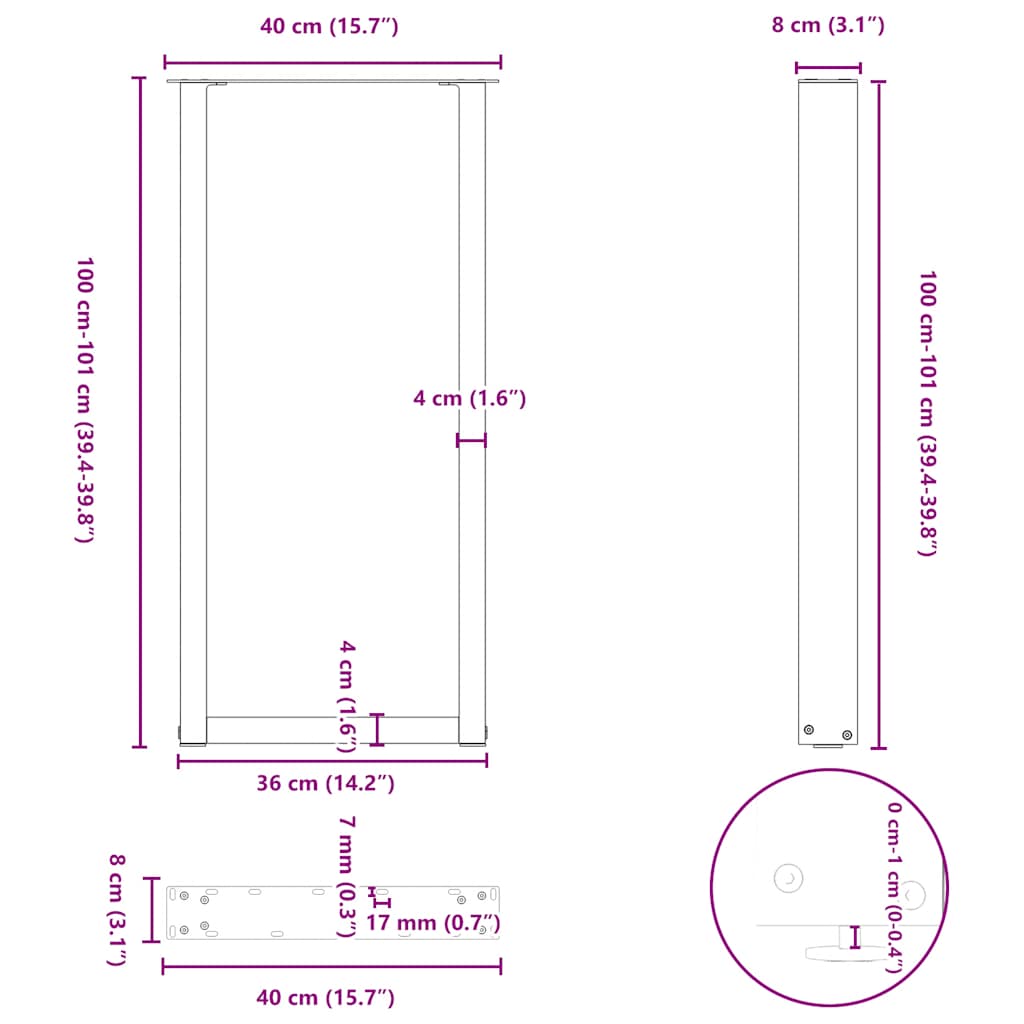 Couchtischbeine U-Form 2 Stk. Weiß 40x(100-101) cm Stahl