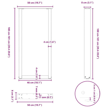 Couchtischbeine U-Form 2 Stk. Schwarz 50x(100-101) cm Stahl