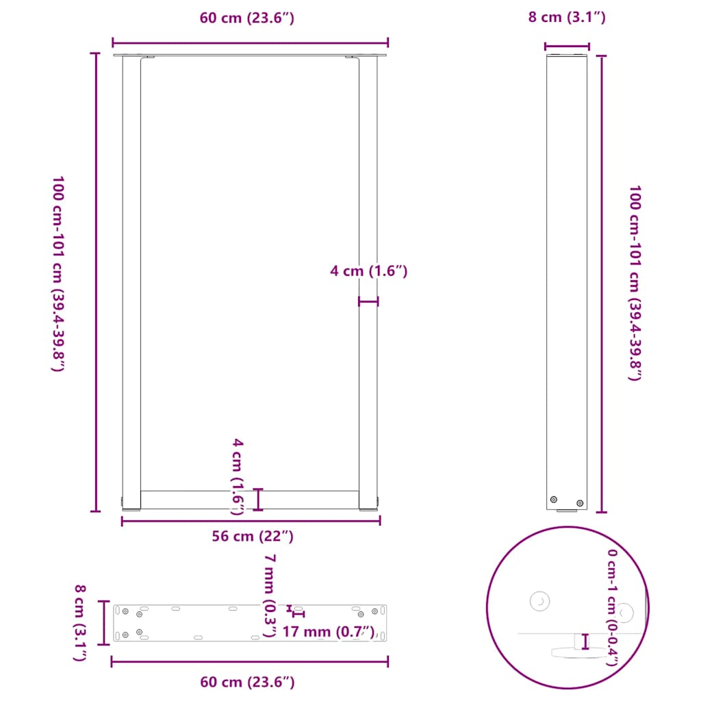 Couchtischbeine U-Form 2 Stk. Anthrazit 60x(100-101) cm Stahl