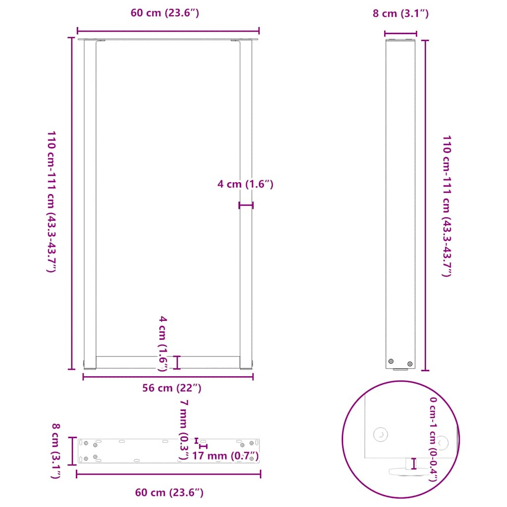 Couchtischbeine U-Form 2 Stk. Schwarz 60x(110-111) cm Stahl