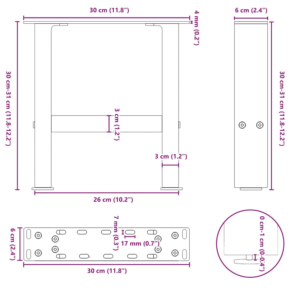 Couchtischbeine Schwarz 2 Stk. 30x(30-31) cm Stahl