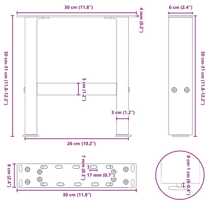 Couchtischbeine Schwarz 2 Stk. 30x(30-31) cm Stahl