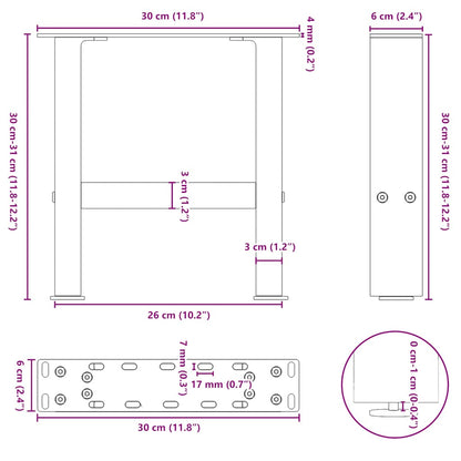 Couchtischbeine Weiß 2 Stk. 30x(30-31) cm Stahl