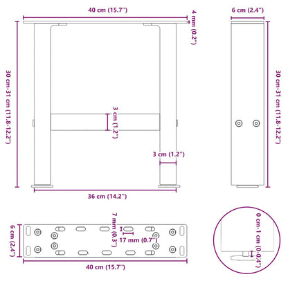 Couchtischbeine Schwarz 2 Stk. 40x(30-31) cm Stahl