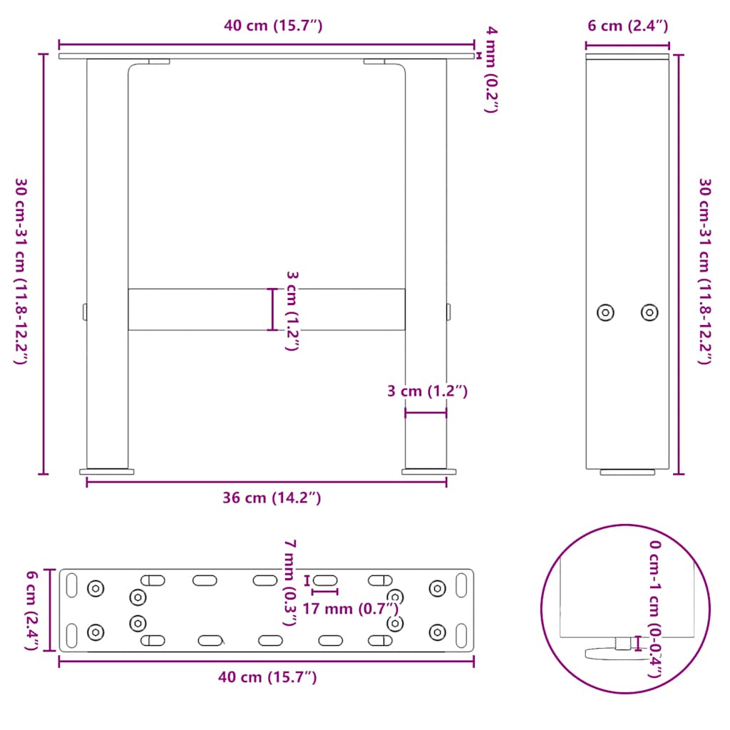 Couchtischbeine Anthrazit 2 Stk. 40x(30-31) cm Stahl