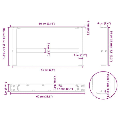 Couchtischbeine Schwarz 2 Stk. 60x(30-31) cm Stahl