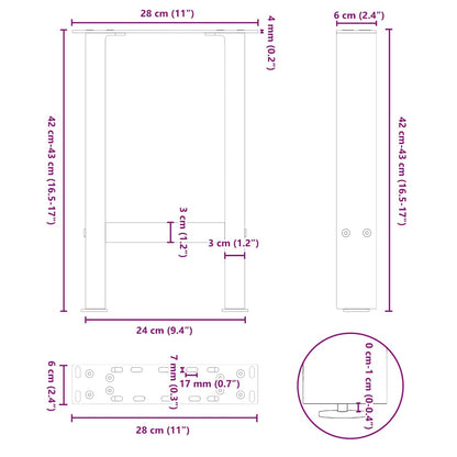 Couchtischbeine Schwarz 2 Stk. 28x(42-43) cm Stahl