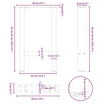 Couchtischbeine Schwarz 2 Stk. 38x(42-43) cm Stahl