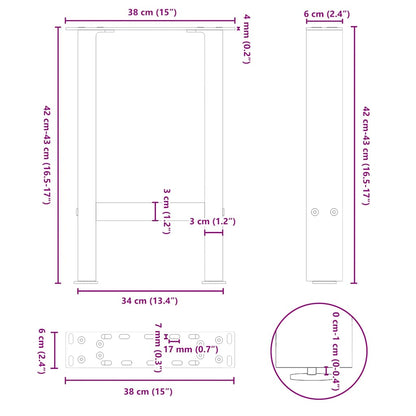 Couchtischbeine Weiß 2 Stk. 38x(42-43) cm Stahl