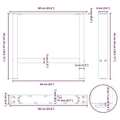 Couchtischbeine Weiß 2 Stk. 60x(42-43) cm Stahl