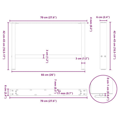 Couchtischbeine Weiß 2 Stk. 70x(42-43) cm Stahl