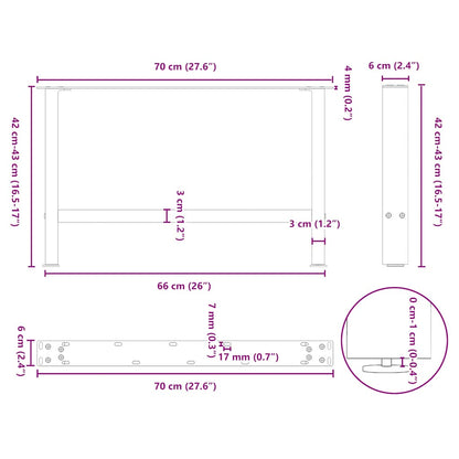 Couchtischbeine Anthrazit 2 Stk. 70x(42-43) cm Stahl