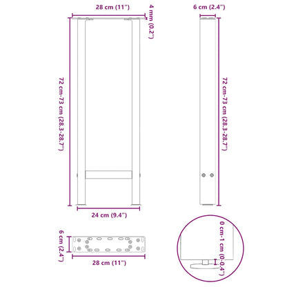 Couchtischbeine Schwarz 2 Stk. 28x(72-73) cm Stahl