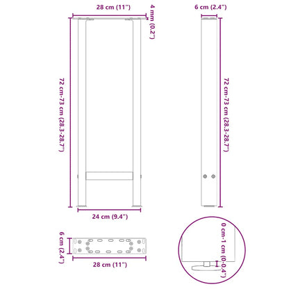 Couchtischbeine Anthrazit 2 Stk. 28x(72-73) cm Stahl