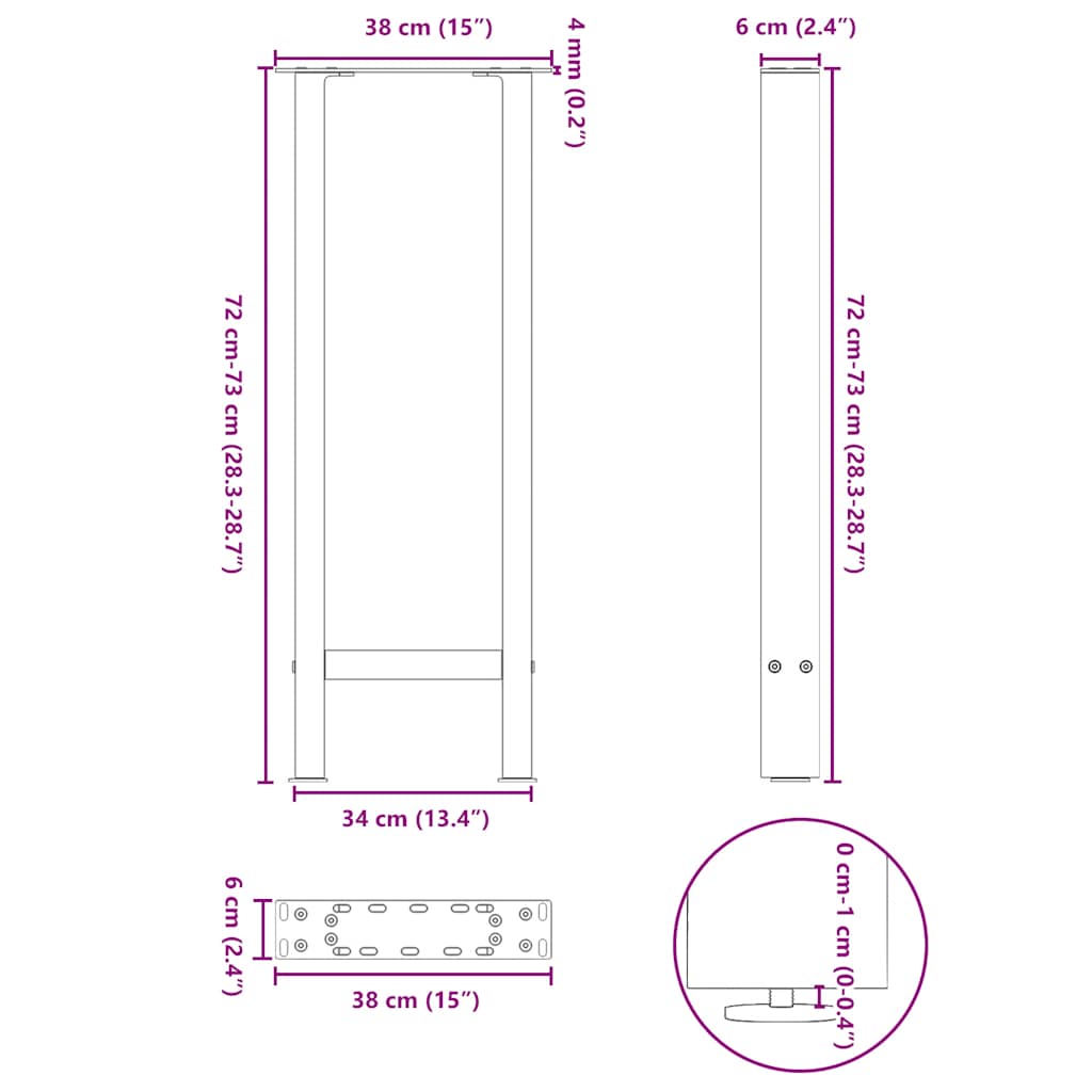 Couchtischbeine Schwarz 2 Stk. 38x(72-73) cm Stahl