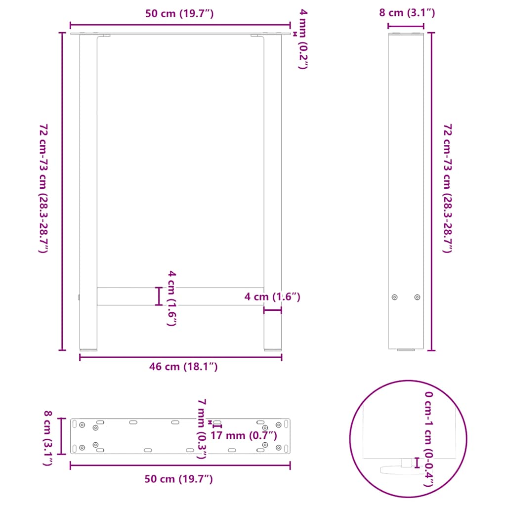 Couchtischbeine Schwarz 2 Stk. 50x(72-73) cm Stahl