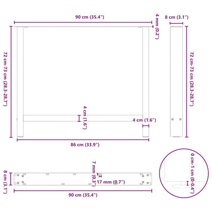 Couchtischbeine Weiß 2 Stk. 90x(72-73) cm Stahl