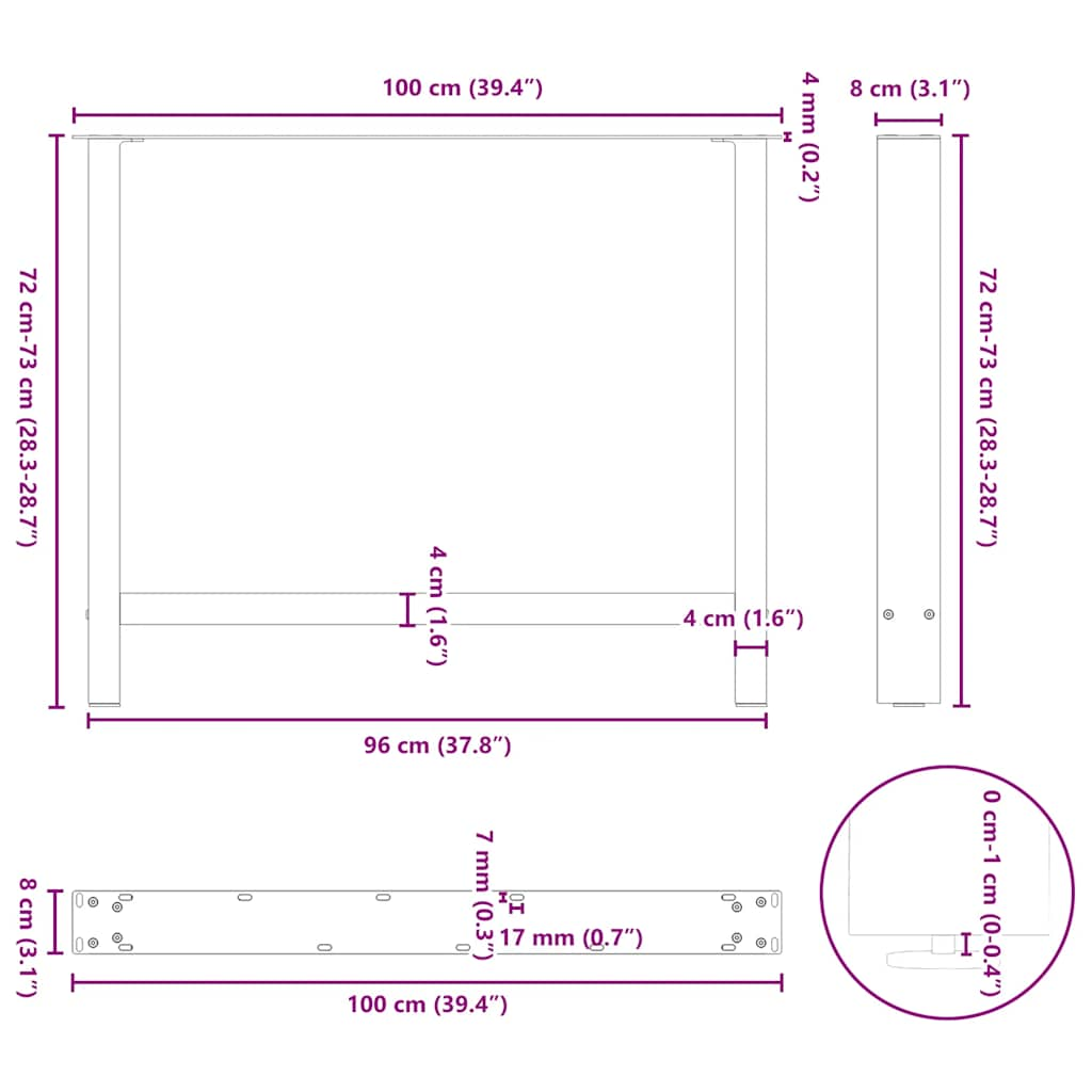 Couchtischbeine Weiß 2 Stk. 100x(72-73) cm Stahl