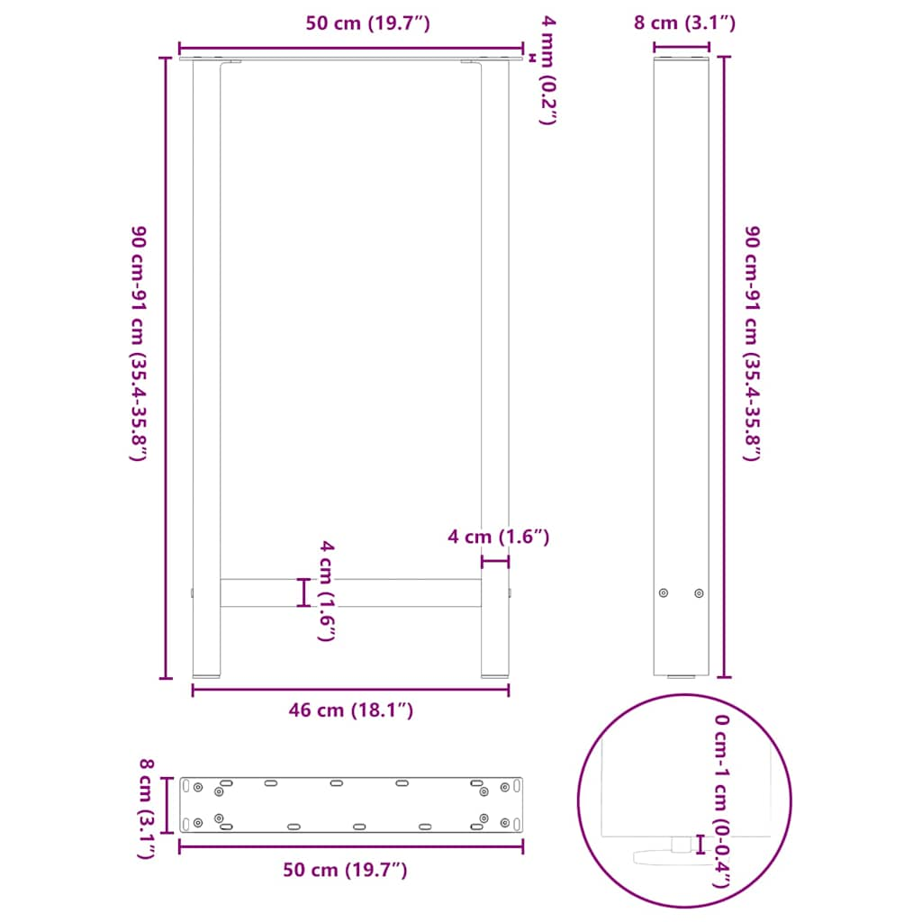 Couchtischbeine Weiß 2 Stk. 50x(90-91) cm Stahl