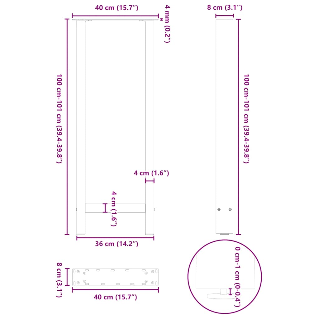 Couchtischbeine Schwarz 2 Stk. 40x(100-101) cm Stahl