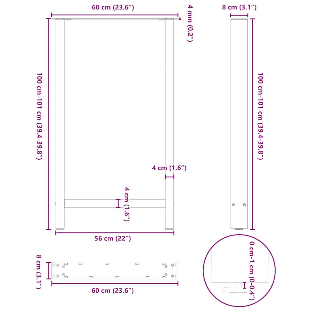 Couchtischbeine Weiß 2 Stk. 60x(100-101) cm Stahl