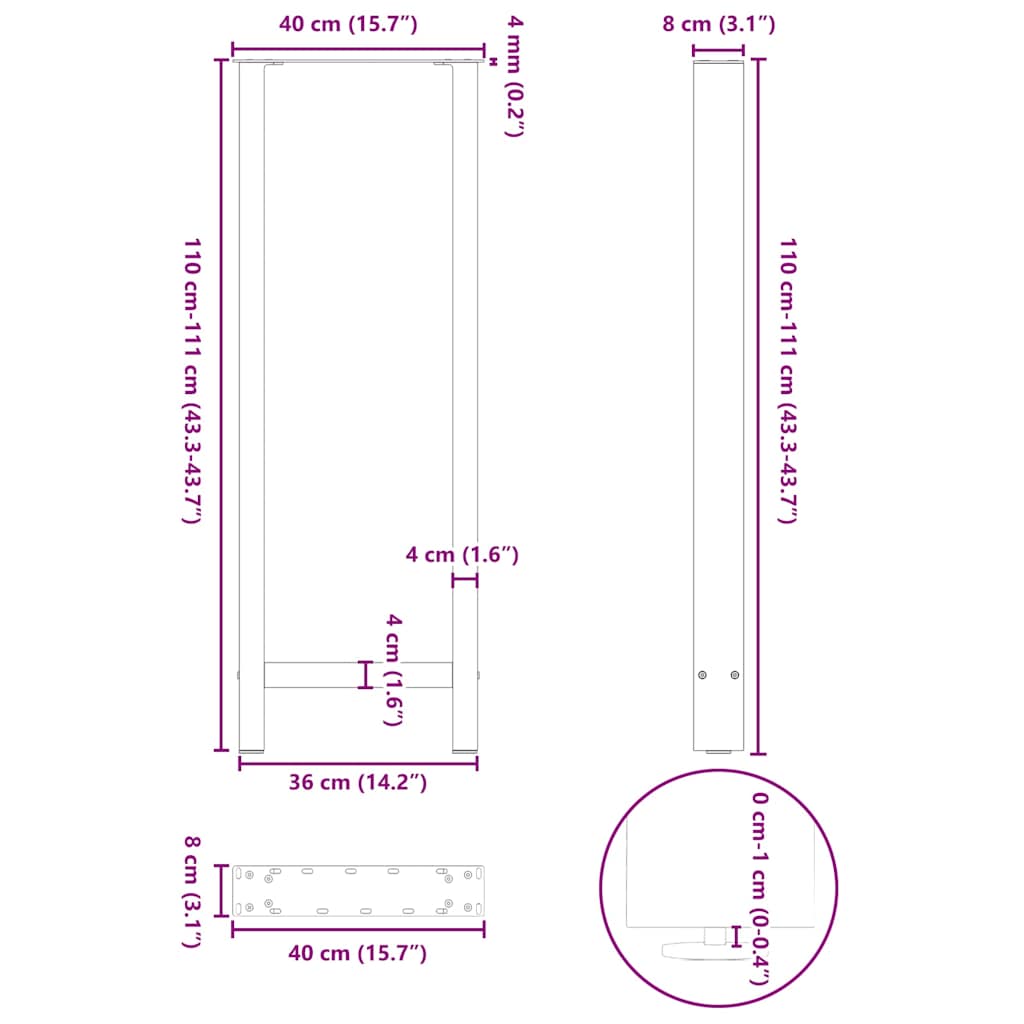 Couchtischbeine Schwarz 2 Stk. 40x(110-111) cm Stahl