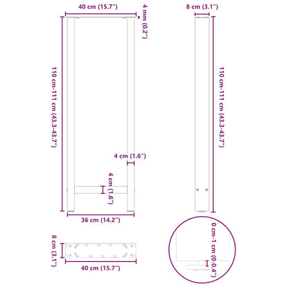 Couchtischbeine Schwarz 2 Stk. 40x(110-111) cm Stahl