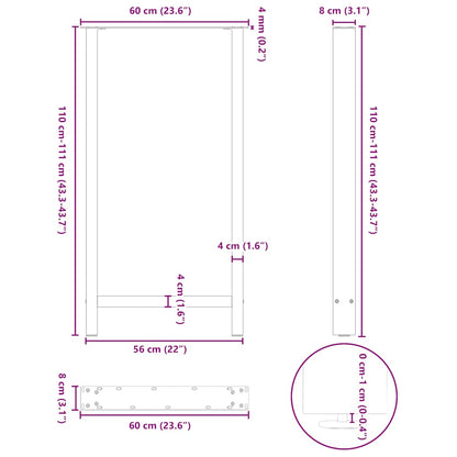 Couchtischbeine Schwarz 2 Stk. 60x(110-111) cm Stahl