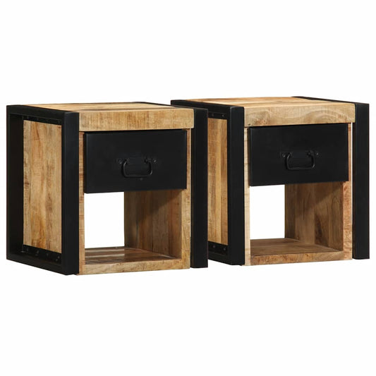 Nachttische 2 Stk. 40x35x40 cm Raues Mango-Massivholz