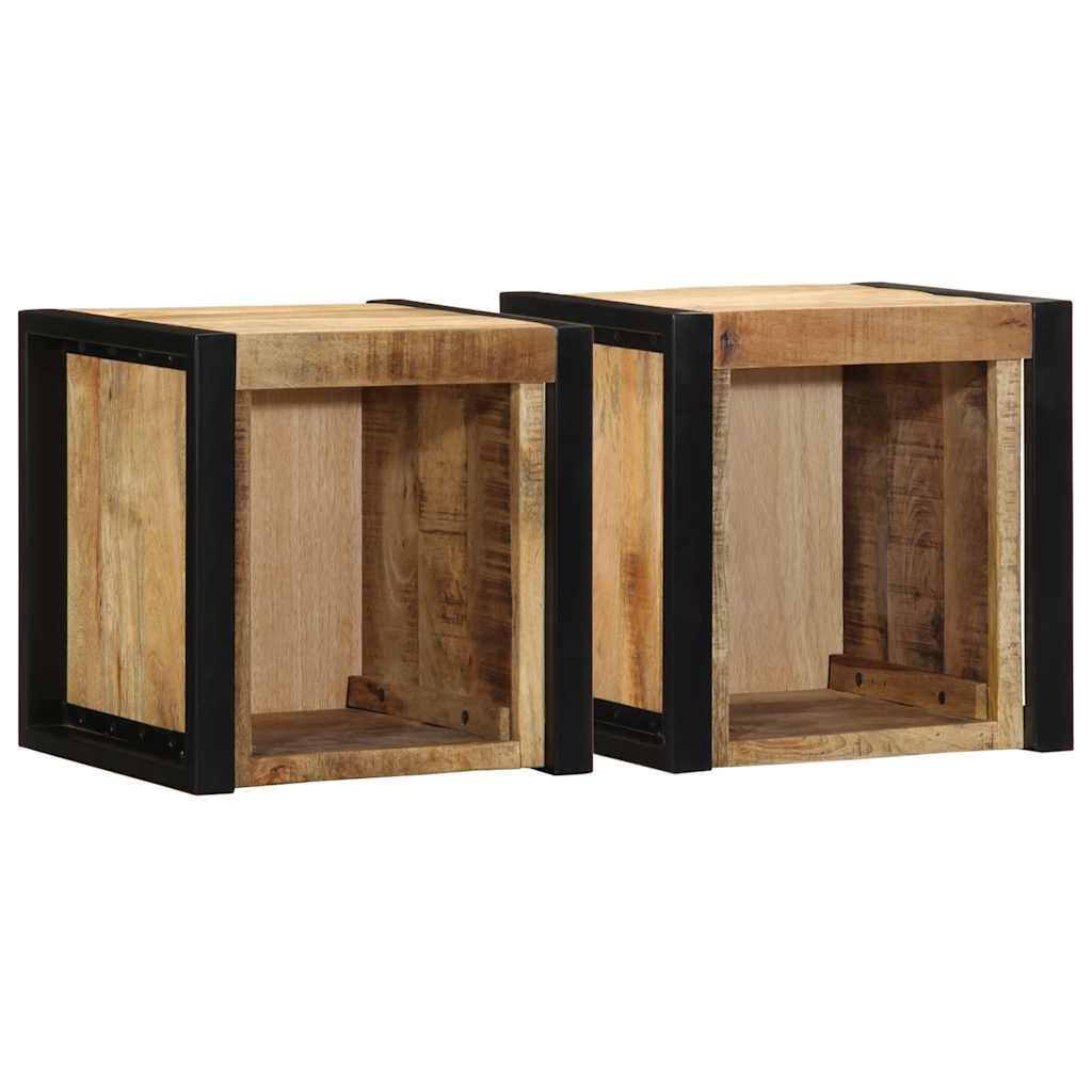 Nachttische 2 Stk. 40x35x40 cm Raues Mango-Massivholz