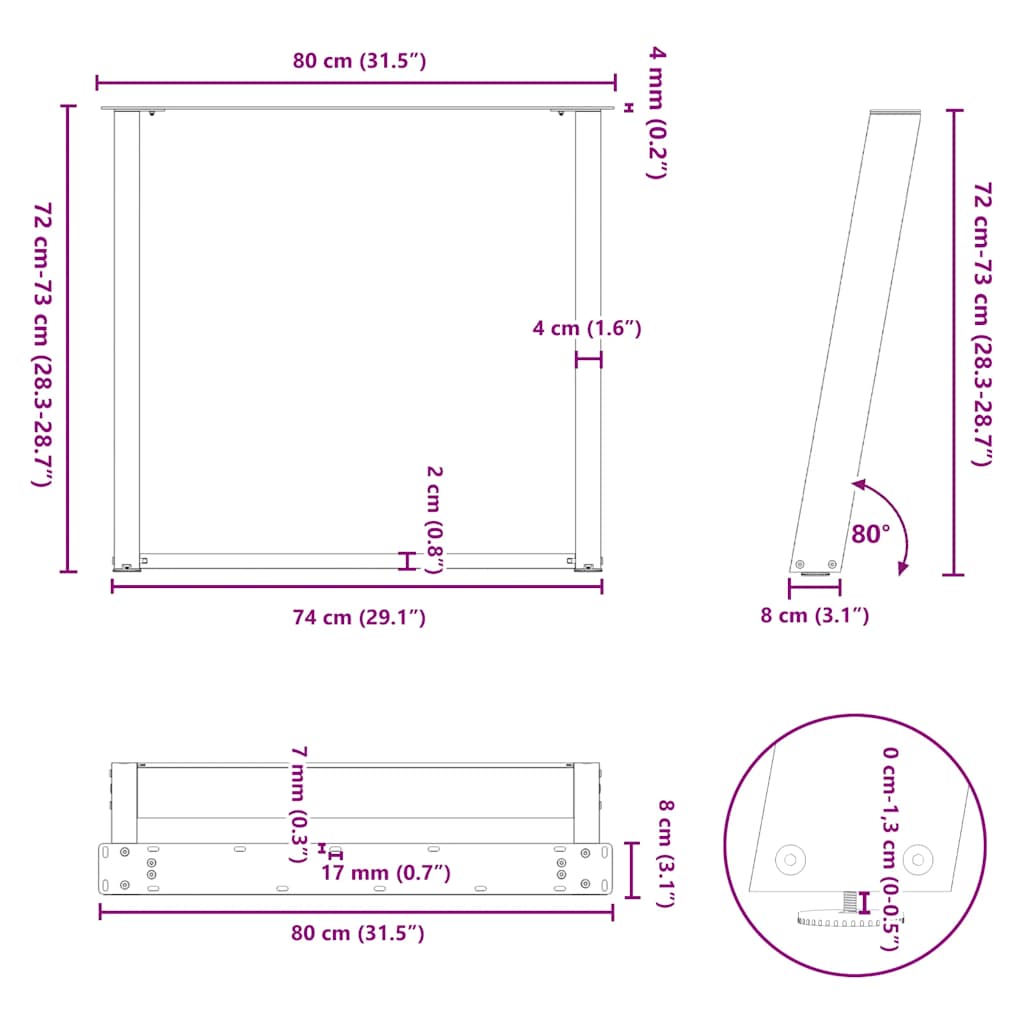 Esstischbeine U-Form 2 Stk. Schwarz 80x(72-73) cm Stahl