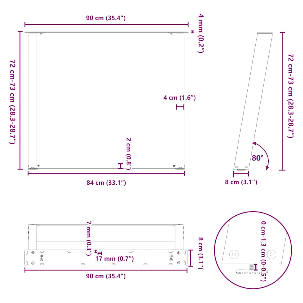 Esstischbeine U-Form 2 Stk. Schwarz 90x(72-73) cm Stahl