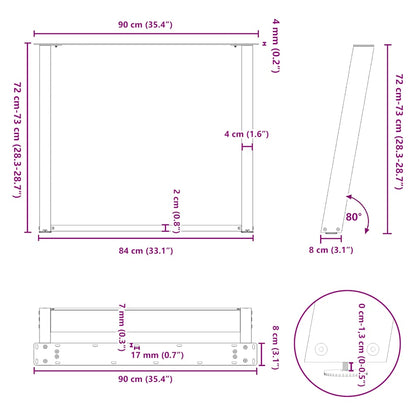 Esstischbeine U-Form 2 Stk. Weiß 90x(72-73) cm Stahl