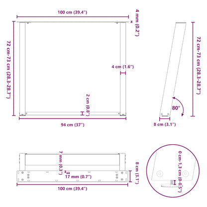 Esstischbeine U-Form 2 Stk. Schwarz 100x(72-73) cm Stahl